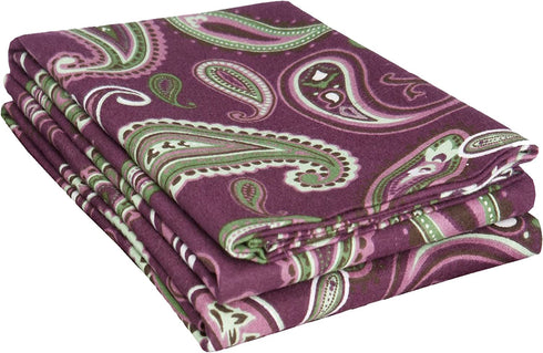 Superior Premium Cotton Flannel Pillowcases, All Season 100% Brushed Cotton Flannel Bedding, Pillowcase Set of 2 - Purple Paisley, Standard Pillowcases