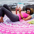 Folkulture Round Mandala Tapestry or Beach Blanket, Set of 2 Hippie Boho Mandala Tapestry, Indian Circle Tablecloth or Rug, Large Cotton Bohemian Yoga Mat for Meditation - 72 Inches, Green and Pink