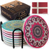 BARVIVO Mandala Ceramic Coasters for Drinks Absorbent Set of 8 with Holder - Quickly Absorbing Condensation - Perfect Drink Coasters for Wooden Table Stain Protection with Scratch Preventing Cork Base