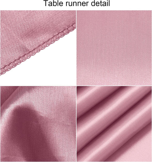 Aneco 12 Pack Satin Table Runner 12 x 108 Inch Rose Gold Long Wedding Satin Silk Table Runner for Wedding Banquet Graduations Birthday Party Decoration