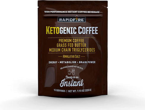 Rapidfire Ketogenic High Performance Instant Coffee Mix, Supports Energy and Metabolism, 15 Servings, brown, 7.93 ounce (pack of 1)
