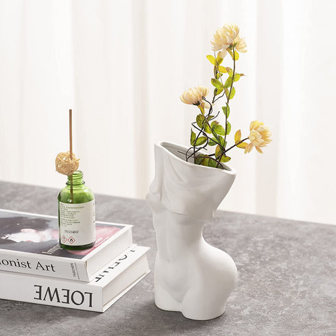 Feminine Body Vases, Feminine Curve Vases,Unique Undressing Look,Decorative Vases, Creative Floral Vases, Ceramic Vases for Modern Bohemian Home Decoration, (Birthday Gifts, (White)