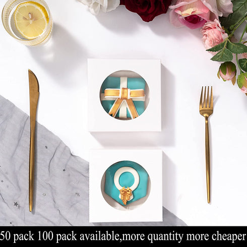 RomanticBaking 50 Pack Single Cookies Boxes 4 3/8" x 4 3/8" x 1 1/5" Bakery Boxes for Wedding Favors Party