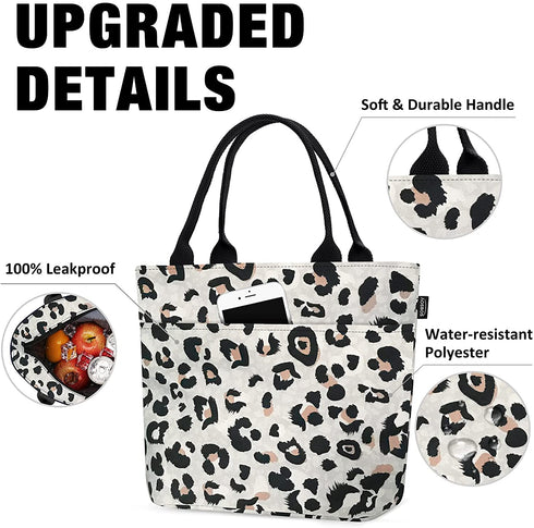 Aosbos Leopard Lunch Bags for Women, Leakproof Insulated Lunch Box Lunch Tote Bag Lunch Cooler Bags, Meal Prep Container Loncheras Para Mujer for Work Travel Picnic Gym, Leopard Print