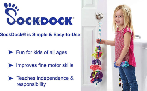 SockDock Sock Laundry Tool & Storage Hanger for Washing Drying & Storing Paired Socks, Clips & Locks, No Sorting or Matching, Foldable Closet Organizer Better Than Mesh Bag, 2-Pack (Blue)