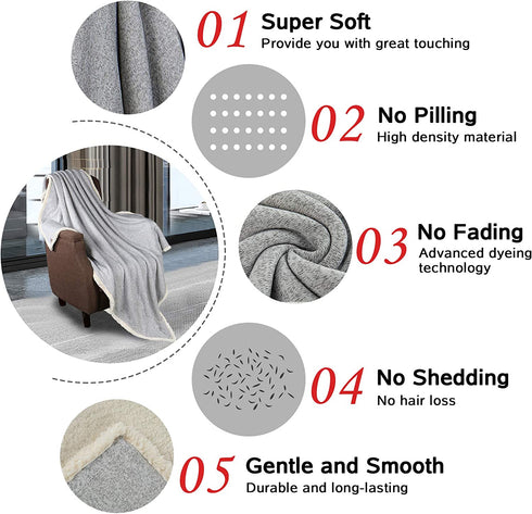 Sherpa Blanket for Couch Sofa , Ultra Soft Cozy Sherpa Fleece Throw Blanket , Blankets & Throws for Adults Men , Super Warm Fuzzy Blankets , Knitted Blanket Throw Grey (50x60 Inches , Gray)