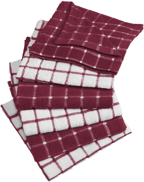 DII Basic Terry Collection Windowpane Dishcloth Set, 12x12, Wine, 6 Piece