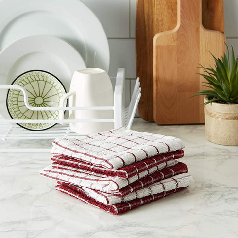 DII Basic Terry Collection Windowpane Dishcloth Set, 12x12, Wine, 6 Piece
