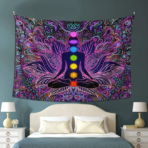 Seven Chakra Tapestry - Bohemian Mandala Spiritual Tapestries Yoga Meditation Wall Hanging Boho Studio Room Art Home Decoration Gift Bedroom Decor Living Room Divider Door Curtain Balcony Sheer 78.7" × 59.1"