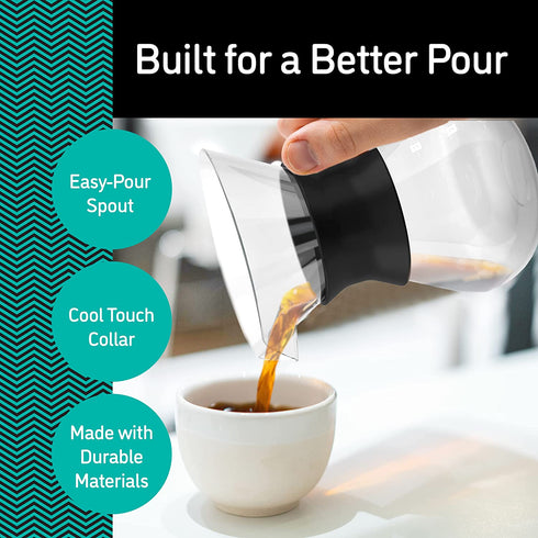Coffee Gator Pour Over Coffee Maker - 10.5 oz Paperless, Portable, Drip Coffee Brewer Pour Over Set w/ Glass Carafe & Stainless-Steel Mesh Filter, Black