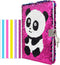 VIPbuy Magic Reversible Sequin Notebook Diary Lined Travel Journal with Lock and Key for Kids Girls, Size A5 (8.5” x 5.5”), 78 Sheets, Panda (Rose Red to Blue)