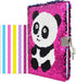 VIPbuy Magic Reversible Sequin Notebook Diary Lined Travel Journal with Lock and Key for Kids Girls, Size A5 (8.5” x 5.5”), 78 Sheets, Panda (Rose Red to Blue)