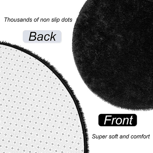 LOCHAS Luxury Round Fluffy Area Rugs for Bedroom Kids Girls Room Nursery, Super Soft Circle Rug, Cute Shaggy Carpet for Children Living Room, 4x4 Feet Black