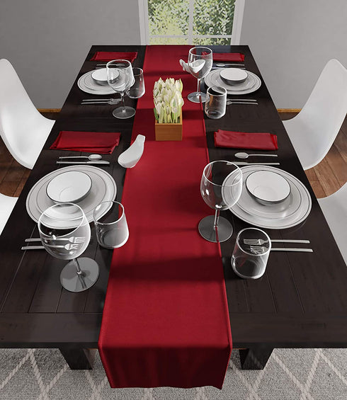 Encasa Homes Table Runner for 8 Seater Dining - Deep Red - Large 13 x 104 inch, 100% Cotton Plain Dyed Solid Colours Decorative Cloth for Party, Banquet, Restaurant & Outdoors - Machine Washable