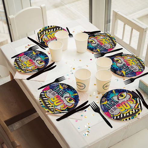 80 Pieces 90s Party Tableware Set 1990s Birthday Hip Hop Party Table Decorations Supplies Back to the 90s Paper Plates Napkins Forks for 20 Guests