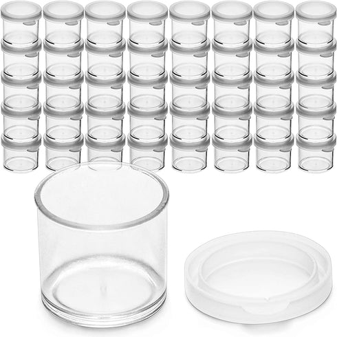 DecorRack 40 Plastic Mini Containers with Lids, 0.5oz, Craft Storage Containers for Beads, Glitter, Slime, Paint or Seed Storage, Small Clear Empty Cups with Lids (40 Pack)