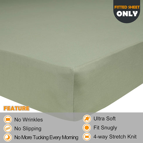 N&Y HOME Queen Size Fitted Sheet Only - 4-Way Stretch Jersey Knit, T-Shirt Feeling & Ultra Soft, Wrinkle Free, Non-Slip & Snug Fit for Mattress (Deep: 5"-16") - Sage Green, Queen