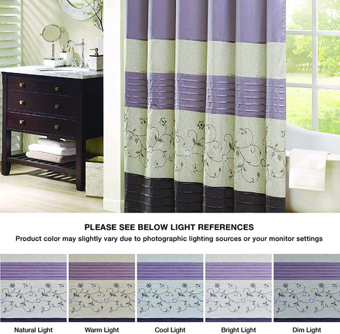 Serene Flora Fabric Shower Curtain , Embroidered Transitional Shower Curtains for Bathroom , 72 X 72 , Purple