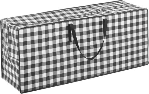 mDesign Extra Large Gift-Wrap Storage Bag with Handles, Organizer Container Holder for Christmas and Holiday Decor - Zipper Closure for Rolls of Wrap, Tree, and Garland, Buffalo Plaid, Black/White