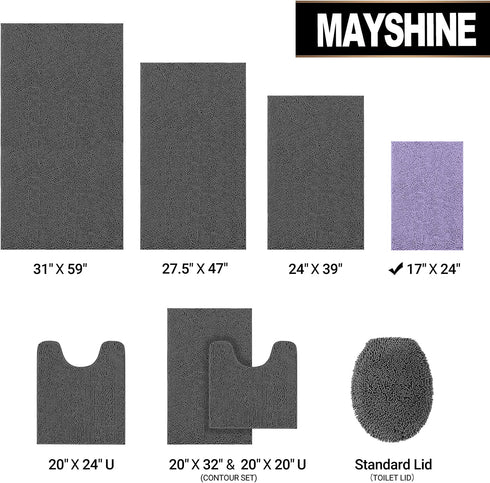 MAYSHINE Soft Plush Microfiber Bathroom Rug, Absorbent Machine Washable Chenille Bath Mat | Non-Slip Quick Dry Shag Carpet, Great for Bath, Shower, Bedroom, or Door Mat (Lavender, 17x24)