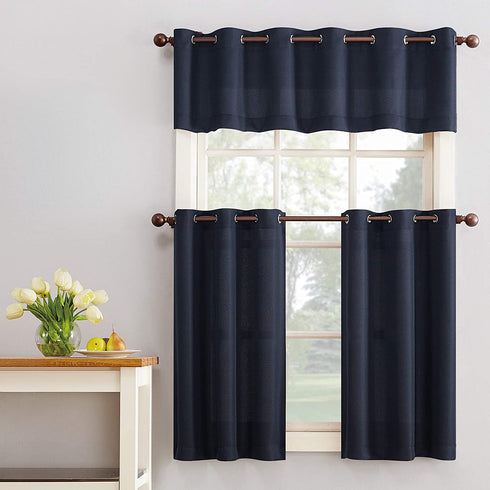 No. 918 Montego Grommet Textured Kitchen Curtain Tier Pair, 56" x 36", Navy Blue