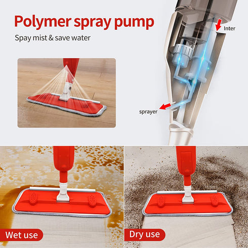 Small Spray Floor Mop - 360 Degree Spin Hardwood Floor Mop with 360ML Refillable Tank, 3 Washable Mop Pads, 10 Pcs Disposible Mop Pads, Dust Dry Wet Mop for Kitchen Laminate Hardwood Ceramic