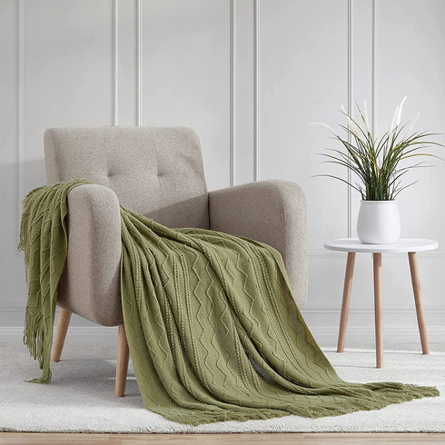 BOURINA Throw Blanket Textured Solid Soft Sofa Throw Couch Cover Knitted Decorative Blanket, 50"x60" Olive