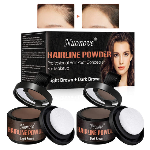 Hairline Powder Hair Line Powder Hair Shadow Touch Up Hair Powder ?Light Brown + Dark Brown? Quick Cover Grey Hair Root Concealer with Puff Touch, Root Cover Up for Thinning Hair, Waterproof, Non-sticky, 2pc