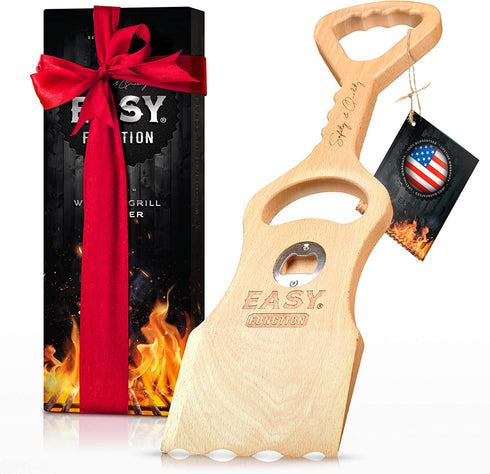 Wood Grill Scraper - Wooden Alternative for A BBQ Grill Brush, Made from Natural Beech Hardwood - Uses The New EasyShape Technology for Safe Cleaning & Bristle Free Barbecue
