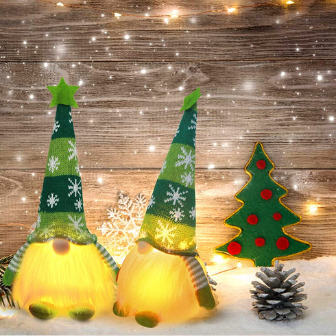 Lighted Christmas Gnome Decorations, 12'' Light Up Plush Elf Toy Holiday Present, Scandinavian Swedish Tomte Ornaments for Table Top, Windows, Fireplace, Tree Christmas Holiday Party Home Decor, 3 Set