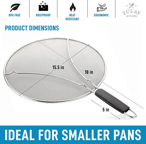 Splatter Screen for Frying Pan - Stops Almost 100% of Hot Oil Splash - X Large 15.5" Stainless Steel Grease Guard Shield and Catcher- Keeps Stove and Pans Clean & Prevents Burns When Cooking by Zulay