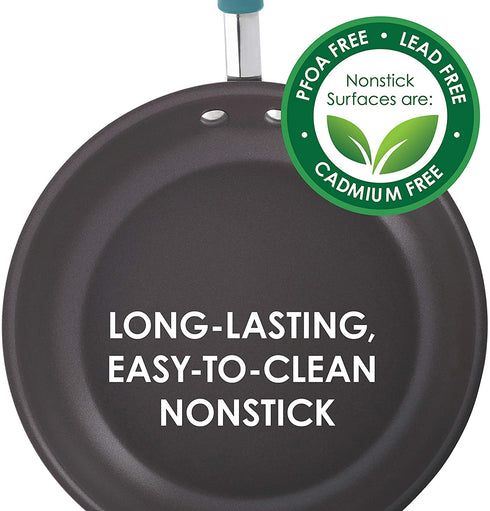 Rachael Ray Cucina Hard Anodized Nonstick Griddle Pan/Flat Grill, 11 Inch, Gray with Agave Blue Handle