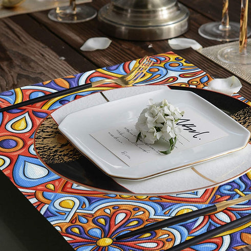 Qilmy 4 Pack Place Mats Non-Slip Dining Table Mat Heat-Resistant Reversible Placemat Double Sided Washable Placemats for Kitchen/Party/Restaurant 12" x 18", Mexican Talavera Folk Tile