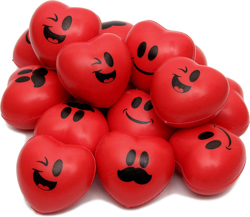 15 Valentines Day Heart Shaped Stress Relief 3€œ Smiley Face Balls for Kids Party Favors, School Classroom Exchange Prizes Gift