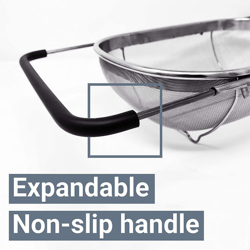 Makerstep Over the Sink Colander Strainer Basket Stainless Steel, For Kitchen Sink with Rubber Grip, Fine Mesh, Large Kitchen Gadgets Tools, Expandable Metal Pasta Strainer Home Kitchen Essentials