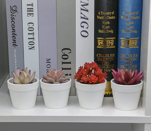 Olrla Mini Artificial Succulents Plants Set of 4, Realistic Faux Succulent in White Pots for DIY Bedroom Bathroom Bookshelf Office Garden Women Desk Decor (Red )