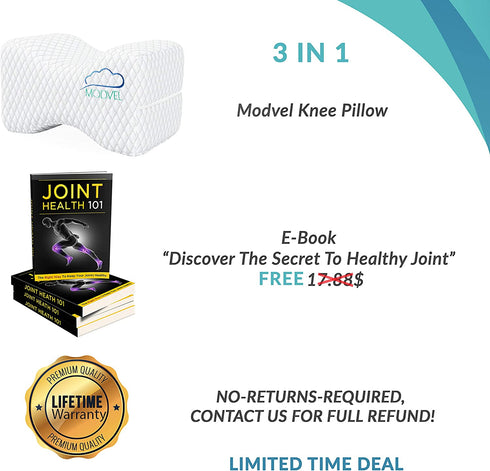 MODVEL Orthopedic Knee Pillow | Memory Foam Cushion for Hip, Sciatica & Lower Back Pain Relief | Provides Support & Comfort (MV-104) (White)