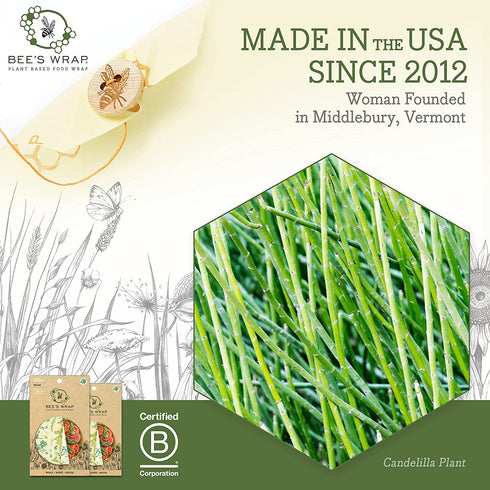 Bee's Wrap - Vegan 3 Pack - Made in USA with Certified Organic Cotton - Plastic and Silicone Free - Reusable Plant-Based Food Wraps - 3 Pieces (S, M, L)