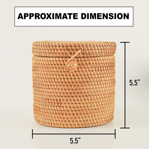 CLAYNIX Rattan Round Tissue Box Wicker Toilet Paper Holder Single Roll Cover Protector Circle Container Dispenser with Lid for Bathroom Vanity, Toilet Tank, Home Decor, Hotel, Office, Car Accessories