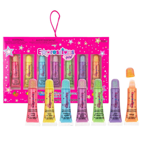 Expressions -7pc Flavored Shimmer Lip Gloss for Girls, Kids Lip Gloss Set .Moisturizing Shimmer Lipgloss Party Shinning and Long Lasting Waterproof Colorful Lip Gloss For Women and Girls