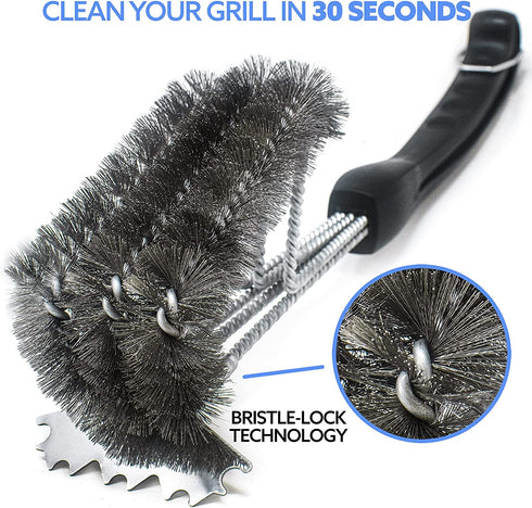 Kona Grill Brush and Scraper - 18" Premium Deep Clean BBQ Accessories Tool, Makes Grill Cleaning Easy - Safe for All Grill Types - Stainless Steel Bristles