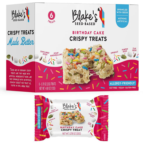 Blake’s Seed Based Crispy Treats – Birthday Cake (6 Count), Nut Free, Gluten Free, Dairy Free & Vegan, Healthy Snacks for Kids or Adults, School Safe, Low Calorie Organic Soy Free Snack