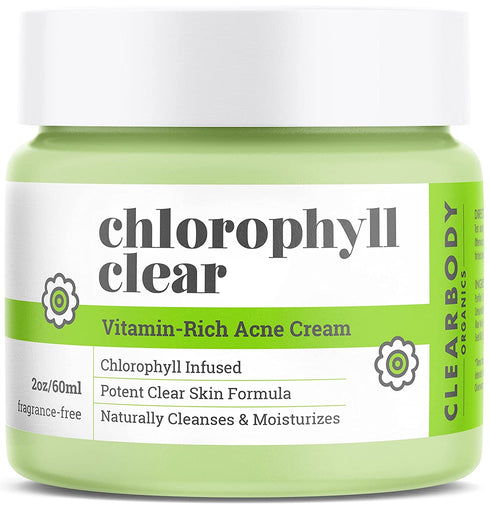 Tea Tree Oil & Chlorophyll Face Cream- Moisturizer Cleanser for Acne Prone, Dry, Oily Skin (2oz), Vitamin Rich Acne cream, face moisturizer, moisturizer face cream, acne treatment