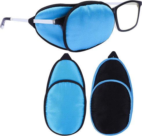eZAKKA Eye Patches for Adults, Eye Patch for Glasses Silk Patch for Lazy Eye Amblyopia Strabismus and After Surgery (Navy Blue+Black)