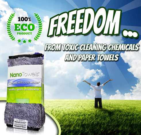 Nano Towels - Amazing Eco Fabric That Cleans Virtually Any Surface With Only Water. No More Paper Towels Or Toxic Chemicals. 4-Pack (8x8, Grey)