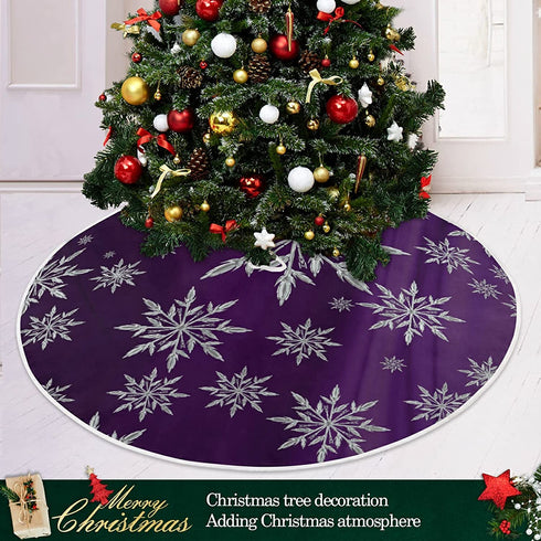 Vozoza Christmas Snowflake Purple Tree Skirt, Seasonal Tree Mat Holiday Party Supplies Ornaments Indoor Outdoor Decorations for Tabletop Trees 35.4 Inches B02X20046