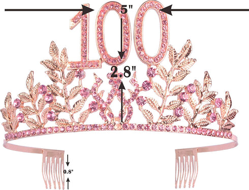 100th Birthday Gifts for Women, 100th Birthday Tiara and Sash, 100 Fabulous Sash and Crystal Tiara, 100th Birthday Decorations for Women, 100th Birthday Party Supplies, Happy 100th Birthday