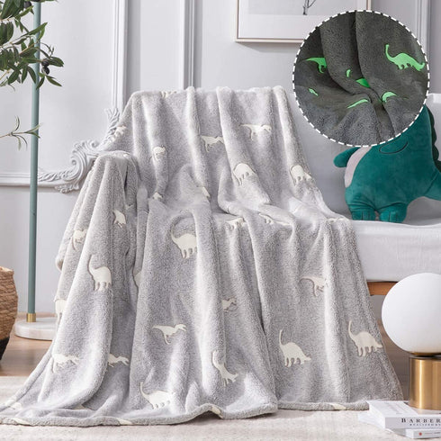 jinchan Dinosaur Throw Blanket Glow in The Dark Grey Lightweight Flannel Fleece Throw Blankets for Nursery Couch Bed Decor Magical Blankets All Seasons Gift for Girls Boys Baby Kids 40x60 Inch
