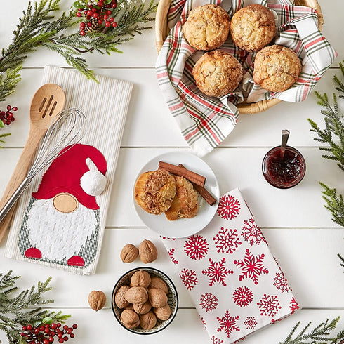 DII Christmas Kitchen Collection Embellished Dishtowel Set, 18x28, Gnome, 3 Piece