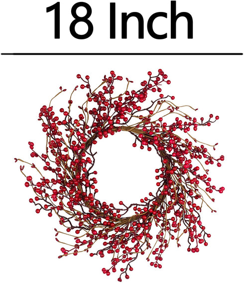 18 inches Christmas Wreath Winter Wreath for Front Door Red Berry Wreath for Wall and Window Decorations